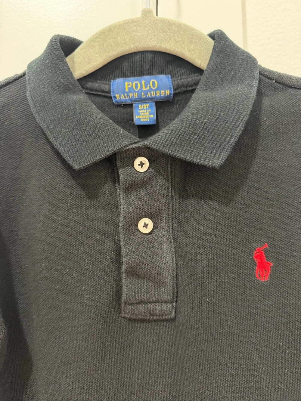 Polo by Ralph Lauren Black Long-Sleeve Polo with Red Pony Logo